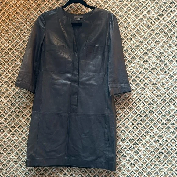 Vince Soft Leather Dress Tunic 3/4 Sleeves